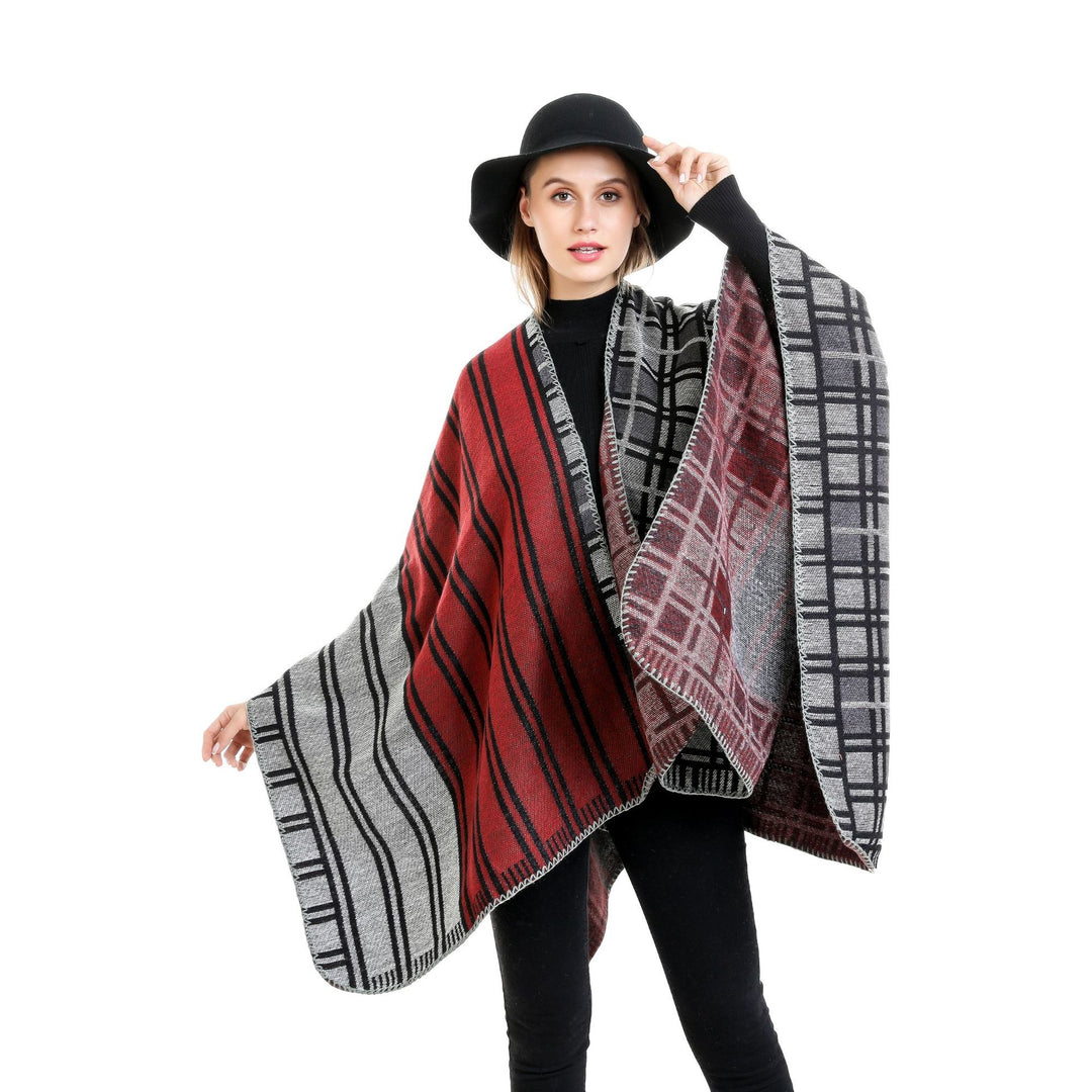 Women's Oversized Ruana in Patch Plaid Knit with Open Hem Mune Fashion