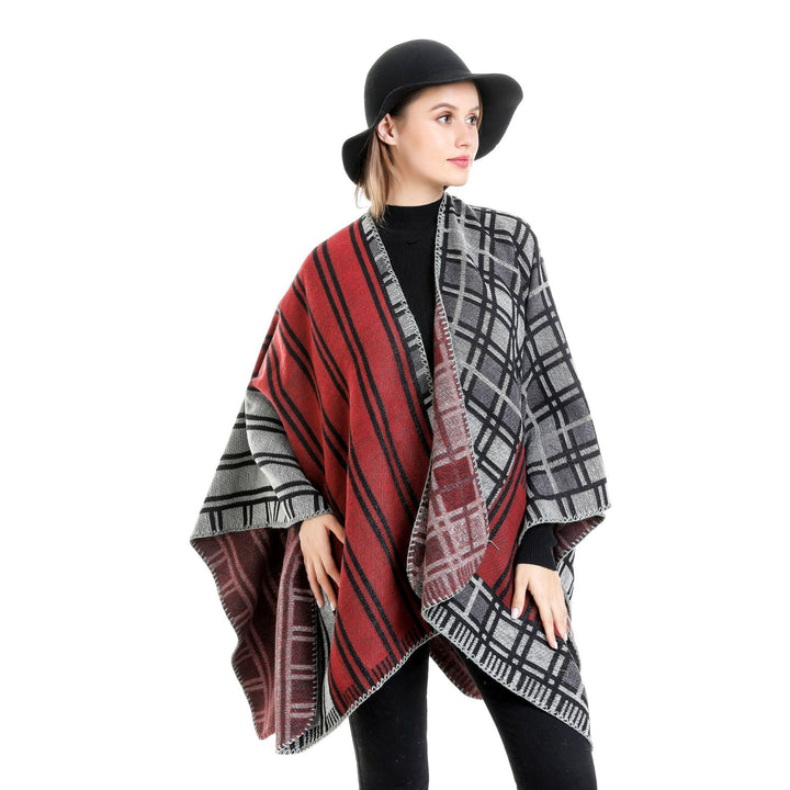 Women's Oversized Ruana in Patch Plaid Knit with Open Hem Mune Fashion