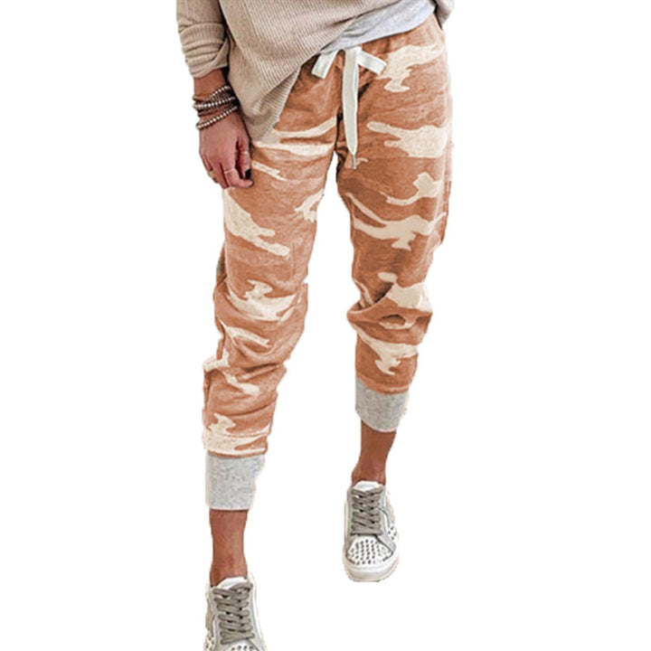 Women’s Casual Camouflage Jogging Pants with Drawstring and Ribbed Cuffs Mune Fashion