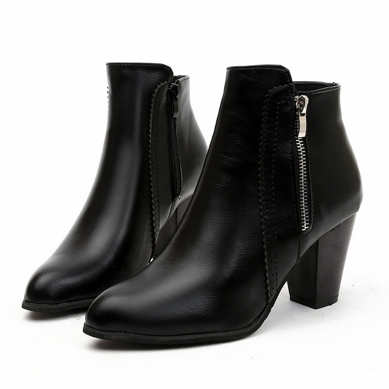 Women's elegant ankle boot with mid-high block heel and side zipper Mune Fashion