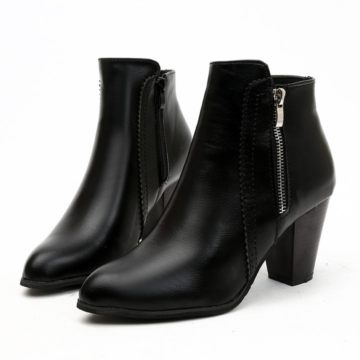 Women's elegant ankle boot with mid-high block heel and side zipper Mune Fashion