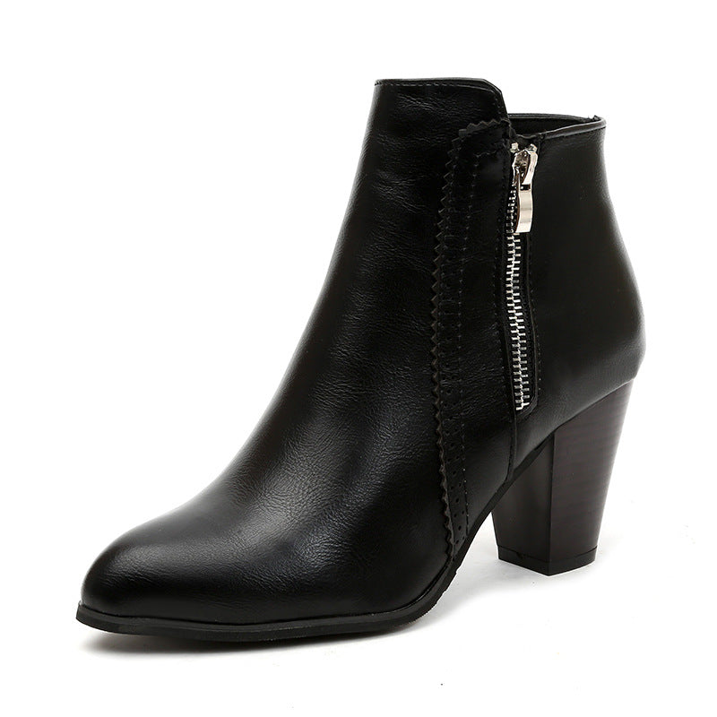 Women's elegant ankle boot with mid-high block heel and side zipper Mune Fashion