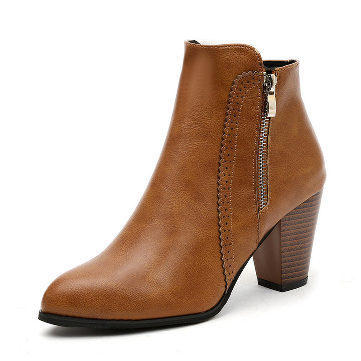 Women's elegant ankle boot with mid-high block heel and side zipper Mune Fashion