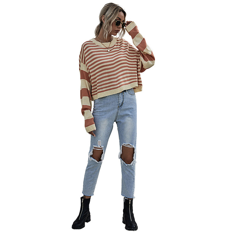 Women Casual Striped Sweater Mune Fashion