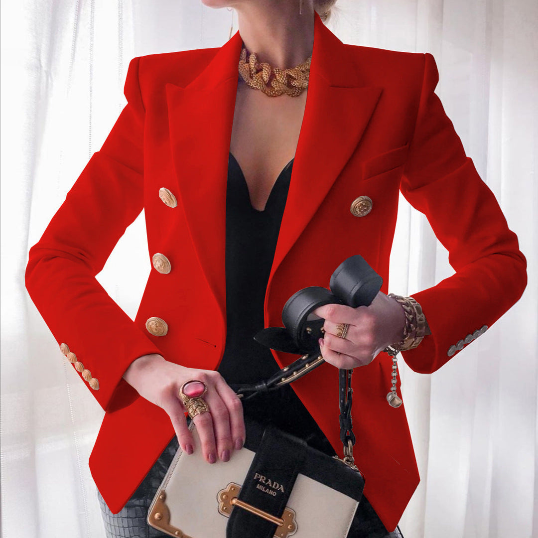Women's Elegant Double-Breasted Blazer with Golden Buttons Mune