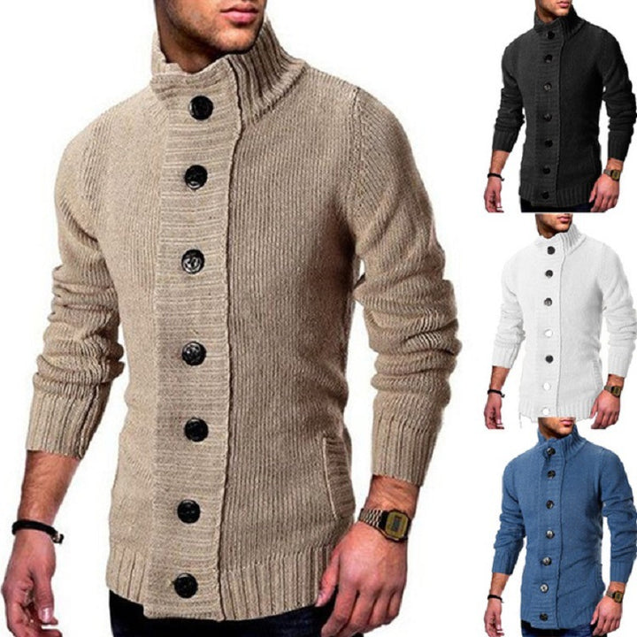 Men's knit cardigan with high button collar and fitted cut Mune Fashion