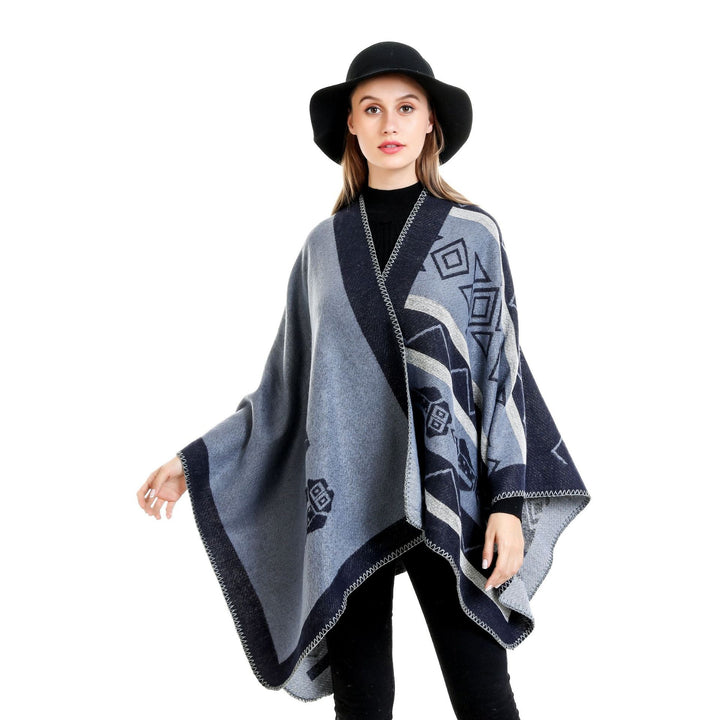Women's Lightweight Ruana Wrap with Geometric Jacquard and Asymmetrical Hem Mune Fashion
