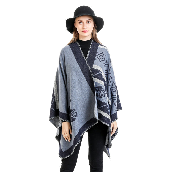 Women's Lightweight Ruana Wrap with Geometric Jacquard and Asymmetrical Hem Mune Fashion