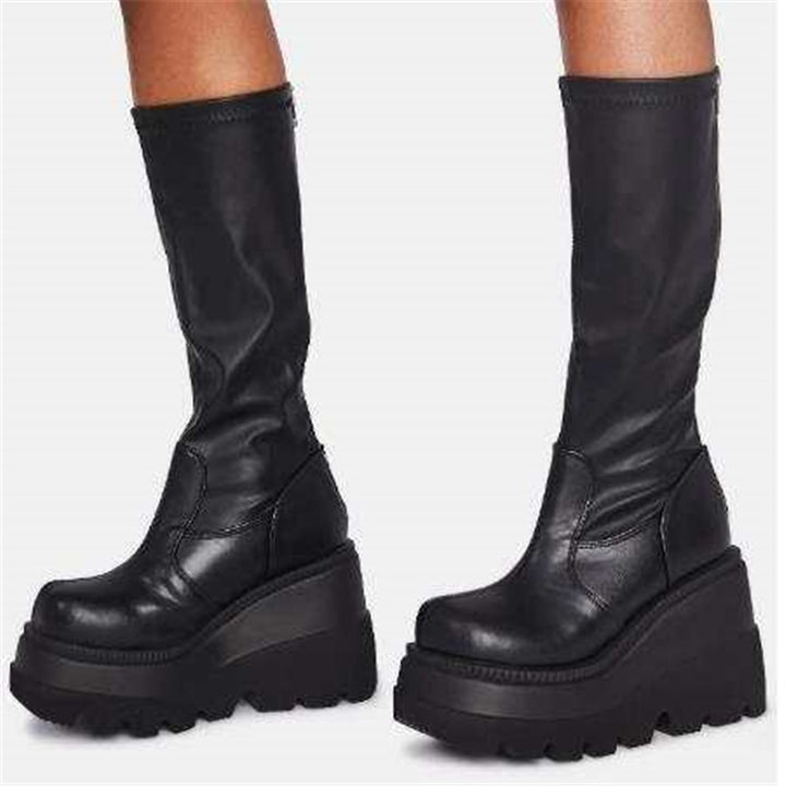Women's Over-the-Knee Platform Boots with Chunky Lug Sole and Side Zipper Mune Fashion