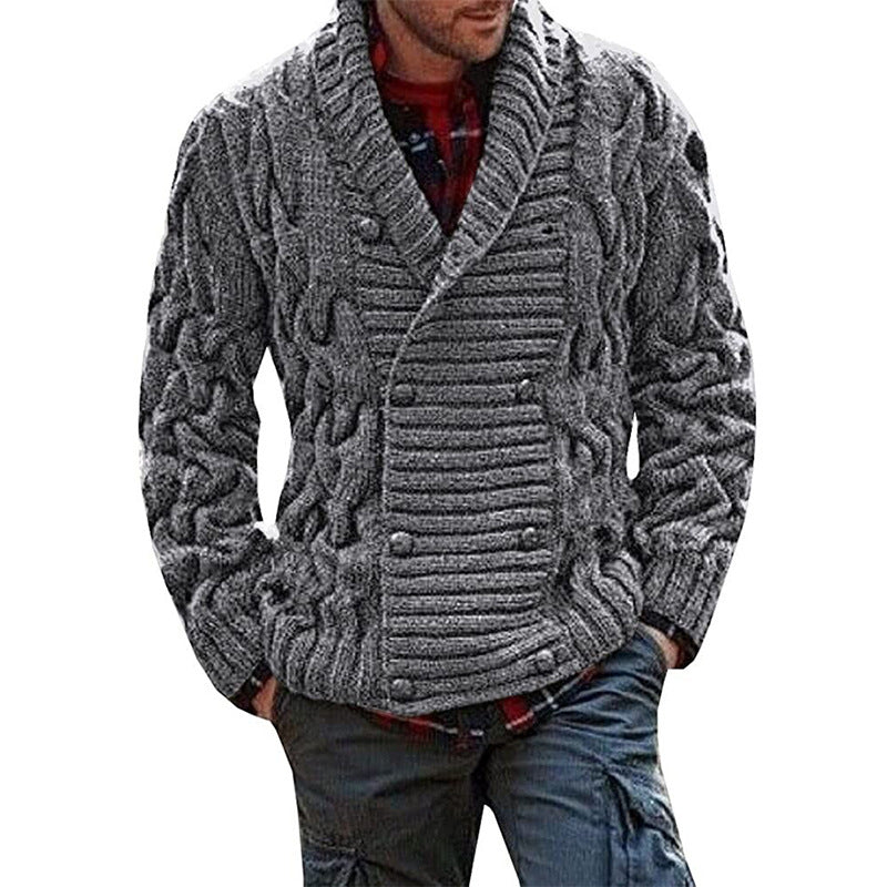 Men's chunky knit cardigan with shawl collar and cable pattern Mune Fashion