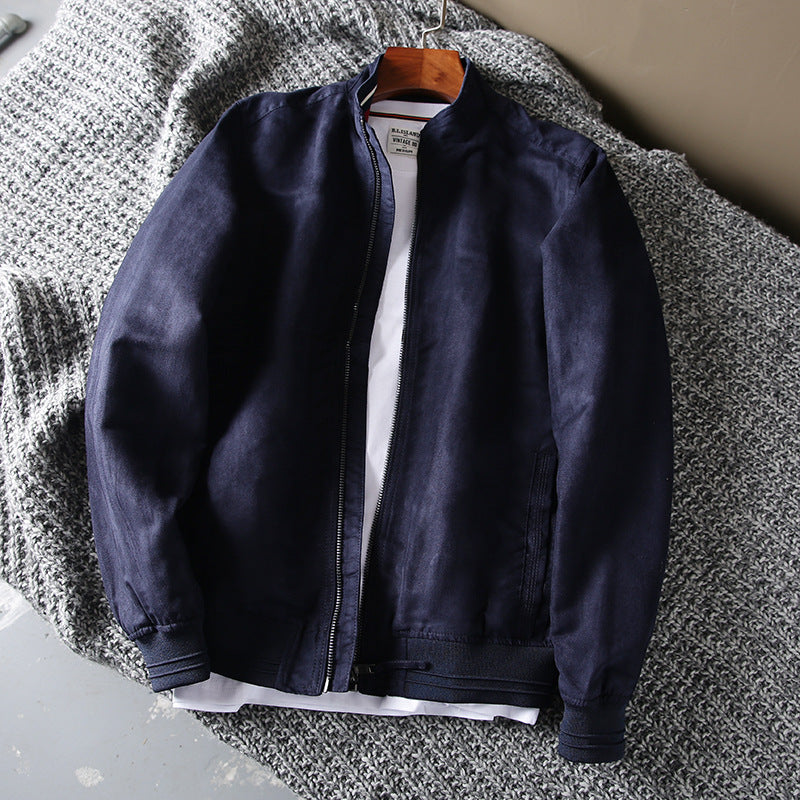 Men's short jacket made of suede look with stand-up collar and elastic ribbed hem Mune Fashion