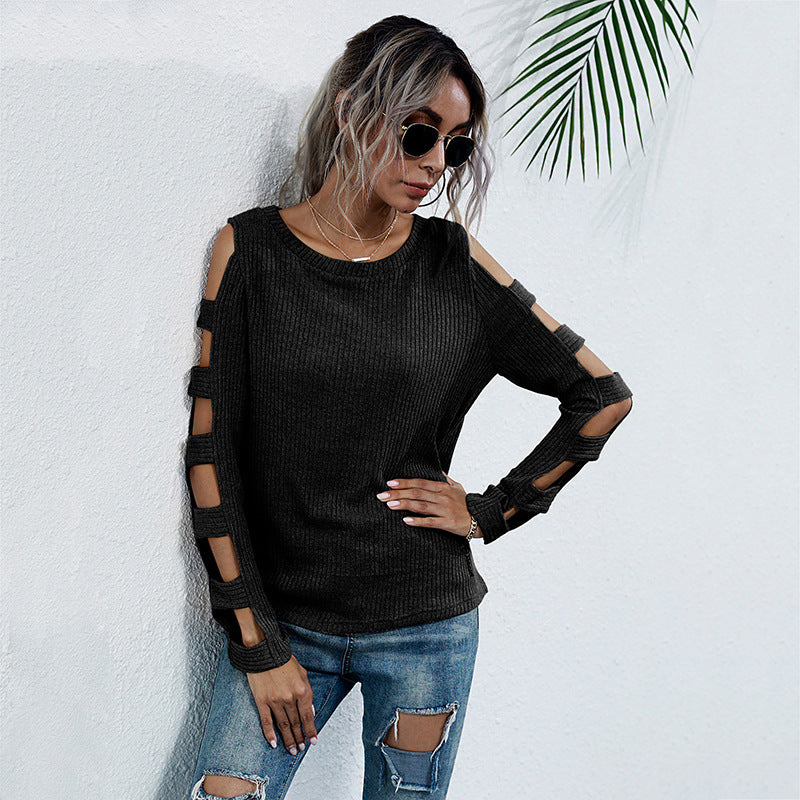 Women's ribbed knit long sleeve with cut-out sleeves and shoulder openings Mune Fashion