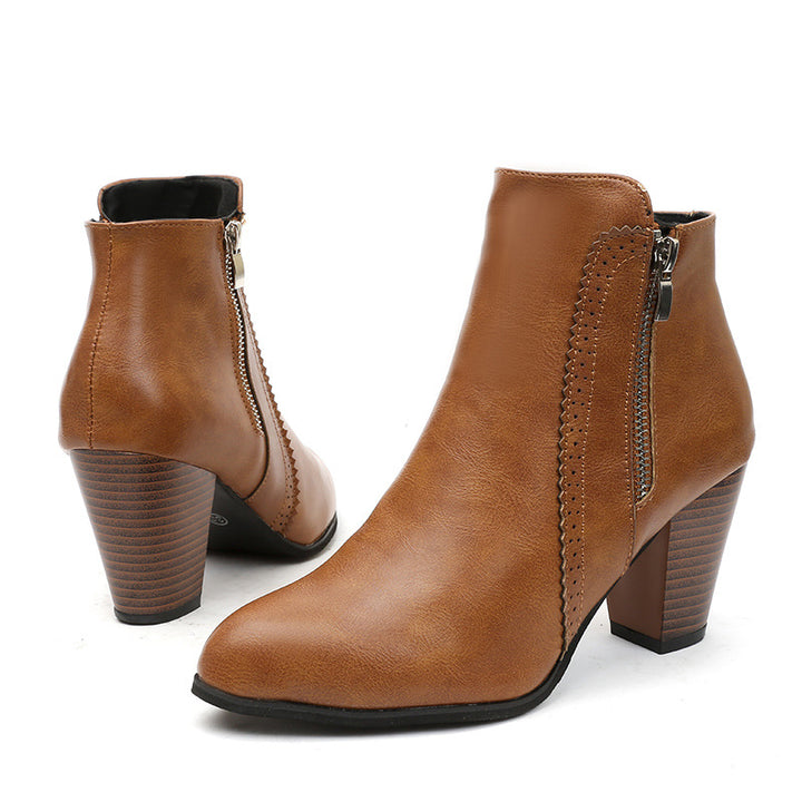 Women's elegant ankle boot with mid-high block heel and side zipper Mune Fashion