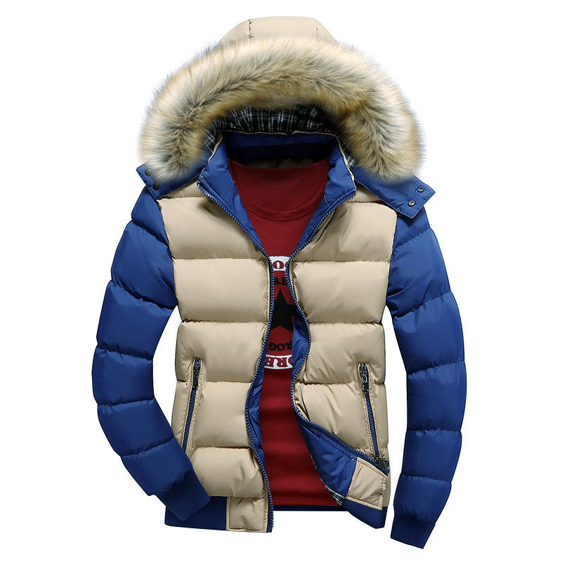 Men's Padded Hooded Jacket with Faux Fur Trim, Quilting and Zipper Pockets Mune Fashion