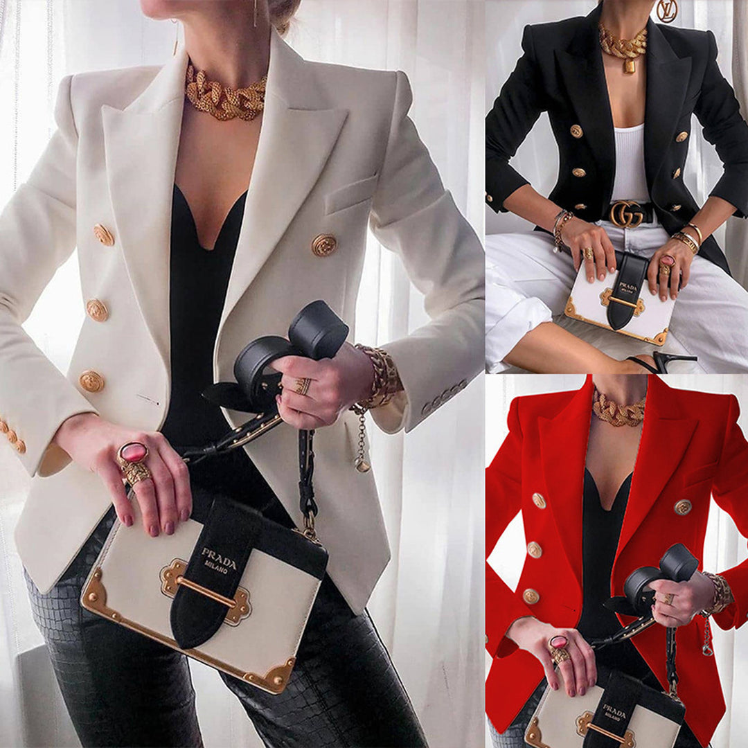 Women nan tailored double-breasted blazer with structured shoulders and gold metal buttons Mune Fashion