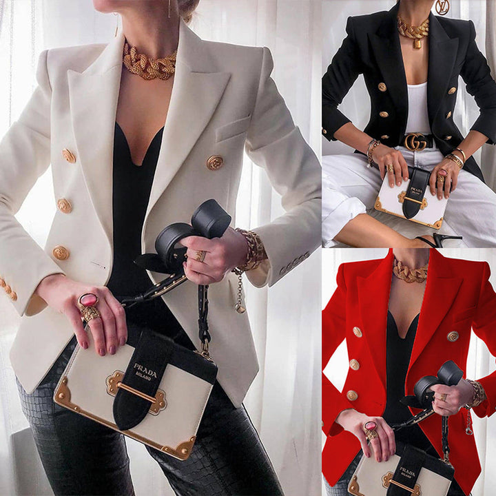 Women's Elegant Double-Breasted Blazer with Golden Buttons Mune
