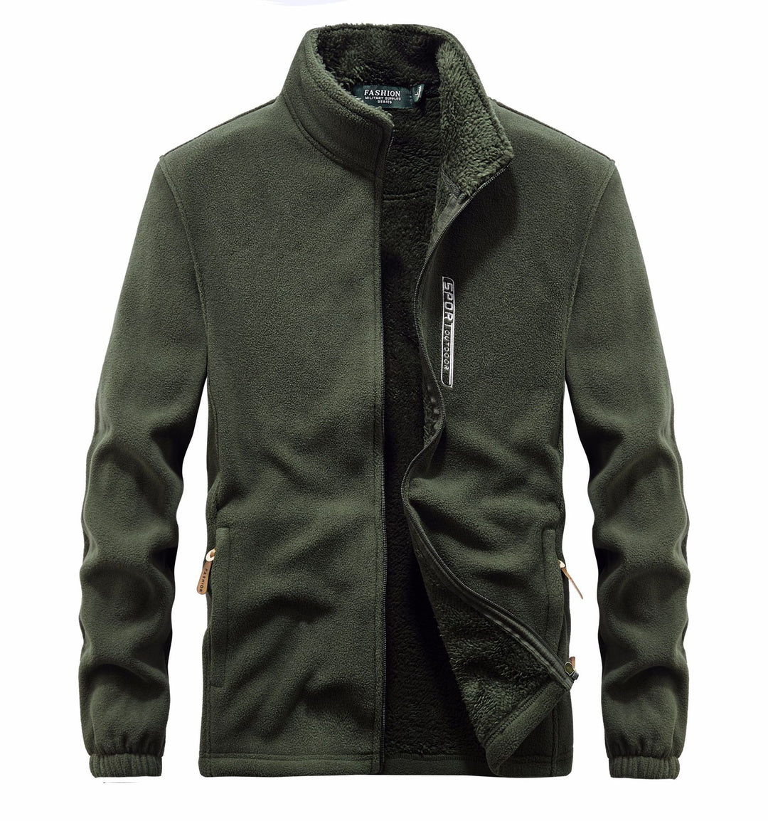 Men's fleece jacket with Sherpa lining, stand-up collar, and two-way zipper Mune Fashion