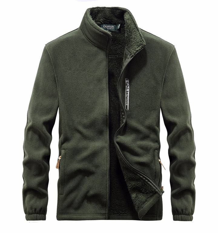 Men's fleece jacket with Sherpa lining, stand-up collar, and two-way zipper Mune Fashion