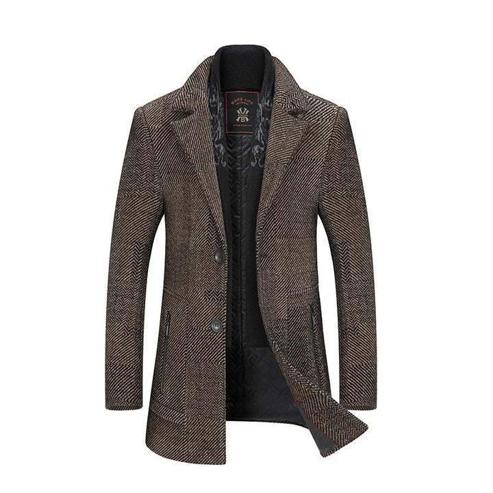Men's short coat made of wool blend with herringbone texture and quilted inner jacket Mune Fashion