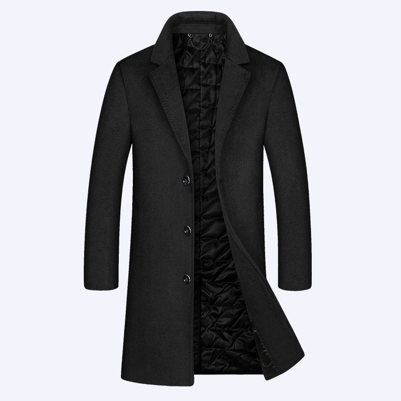 Men's Single-Breasted Wool Blend Overcoat with Quilted Thermal Inner Jacket Mune Fashion