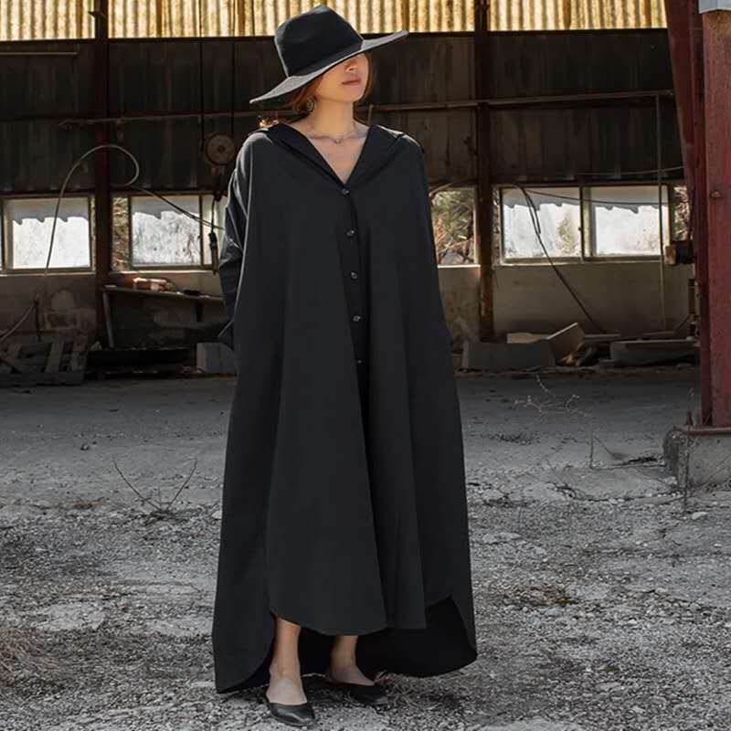 Women Oversized Hoodie Dress with concealed button placket, side pockets and light drape Mune Fashion