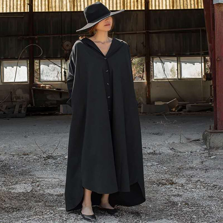 Women Oversized Hoodie Dress with concealed button placket, side pockets and light drape Mune Fashion