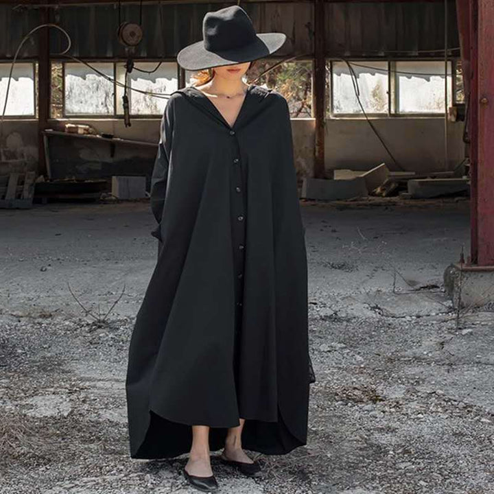 Women Oversized Hoodie Dress with concealed button placket, side pockets and light drape Mune Fashion