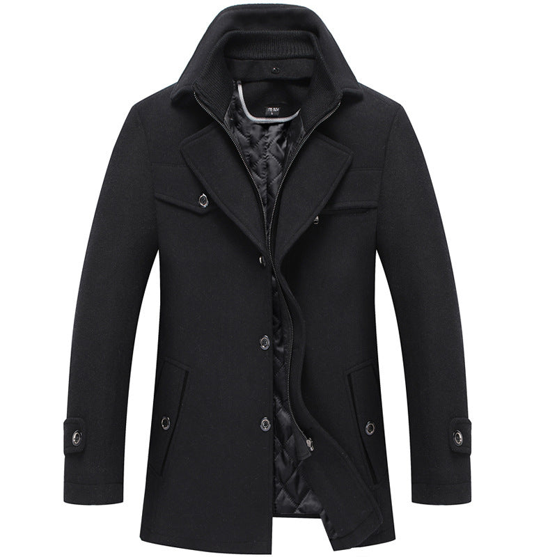 Men's Wool Blend Short Coat with Removable Quilted Inner Jacket and Concealed Two-Way Zipper Mune Fashion