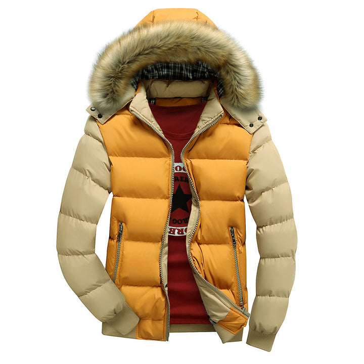 Men's Padded Hooded Jacket with Faux Fur Trim, Quilting and Zipper Pockets Mune Fashion
