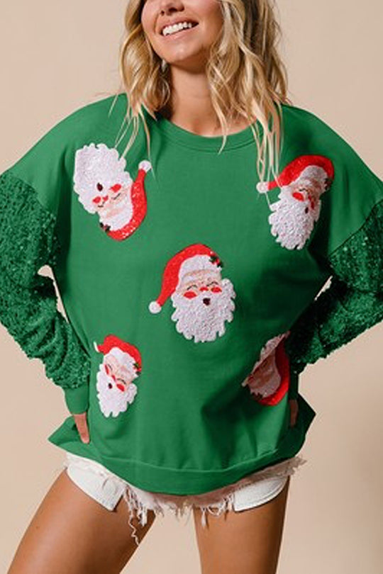 Mune | Christmas Casual Loose Round Neck Sequin Sleeve Sweatshirt