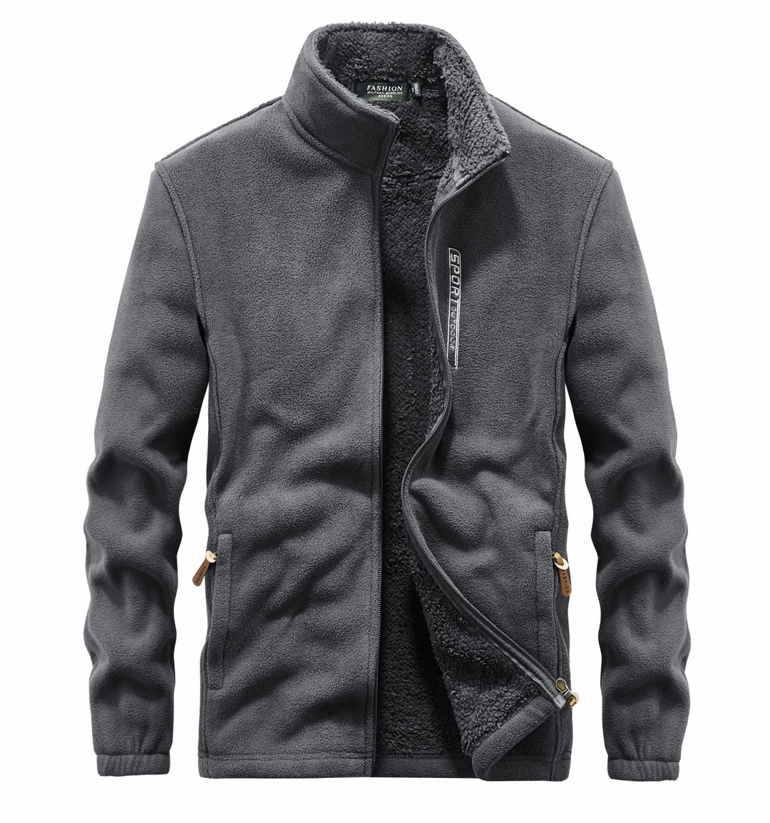 Men's fleece jacket with Sherpa lining, stand-up collar, and two-way zipper Mune Fashion