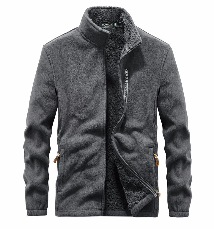 Men's fleece jacket with Sherpa lining, stand-up collar, and two-way zipper Mune Fashion