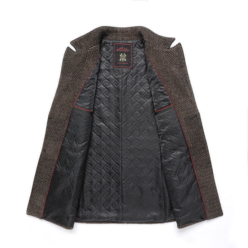 Men's Tailored Short Coat made of Wool Mix with Herringbone Structure and Quilted Lining Mune Fashion