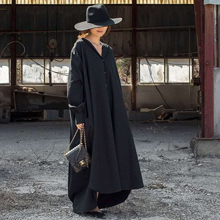 Women Oversized Hoodie Dress with concealed button placket, side pockets and light drape Mune Fashion