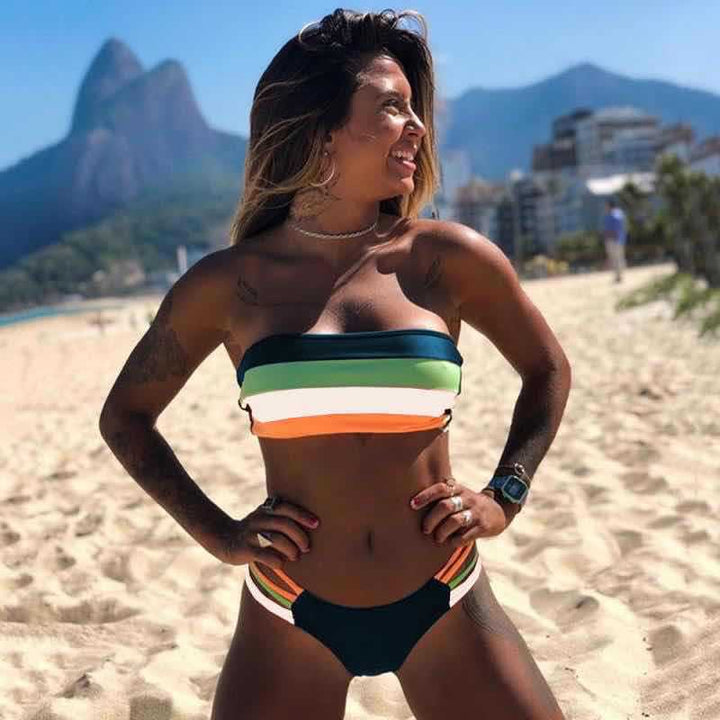 Ladies Bandeau Bikini with trendy stripes Mune Fashion