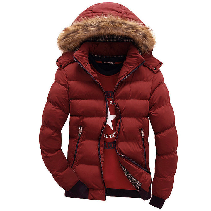 Men's Padded Hooded Jacket with Faux Fur Trim, Quilting and Zipper Pockets Mune Fashion