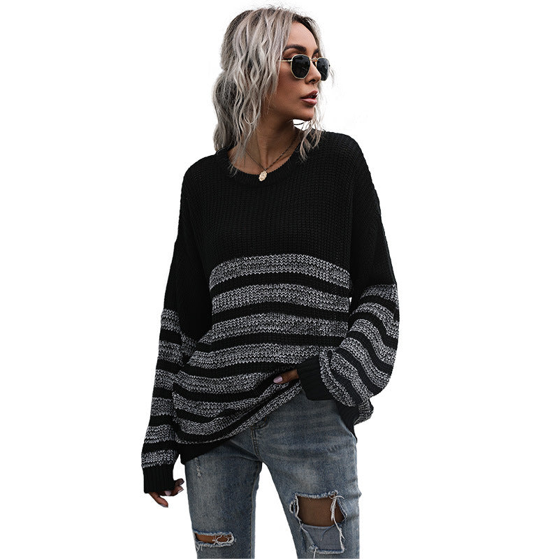 Women's Comfortable Striped Knit Sweater Mune Fashion