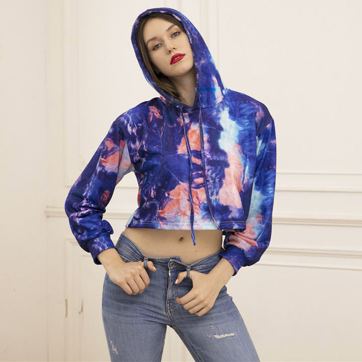 Women's cropped hoodie in tie-dye look with drawstring and dropped shoulder Mune Fashion