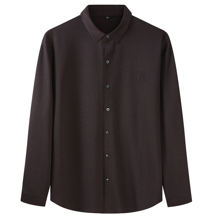 Men's Long-Sleeved Textured Business Shirt with Kent Collar and Light Stretch Mune Fashion