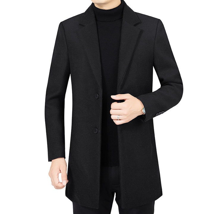 Men's Elegant Tailored Wool Blend Coat with Notch Lapel and Two Button Closure Mune Fashion