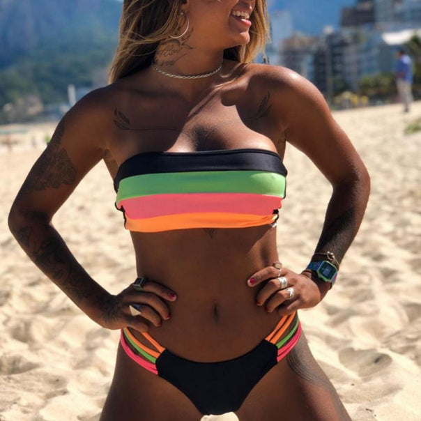 Ladies Bandeau Bikini with trendy stripes Mune Fashion