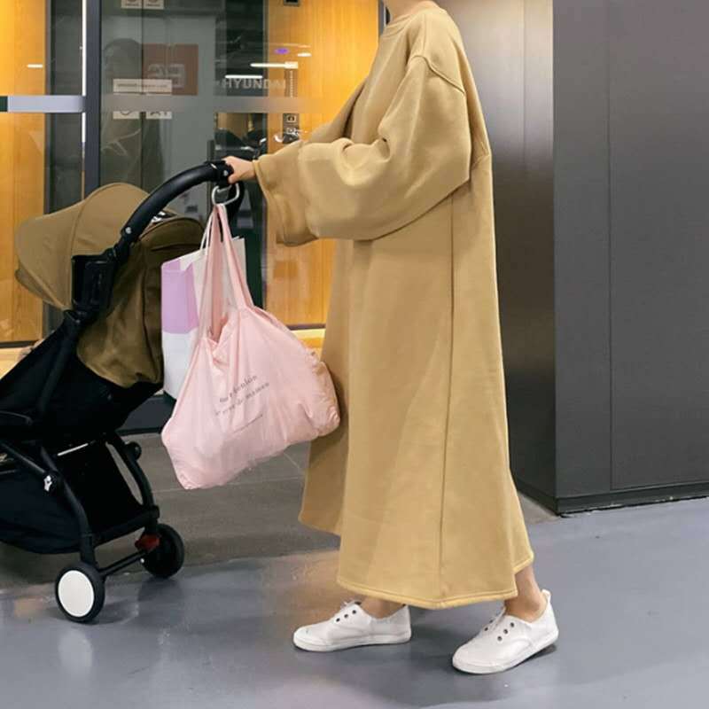 Women's Oversized Sweat Dress with Balloon Sleeves and Maxi Length Mune Fashion