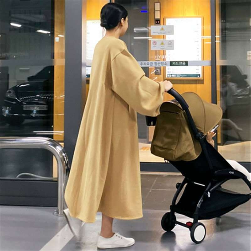 Women's Oversized Sweat Dress with Balloon Sleeves and Maxi Length Mune Fashion