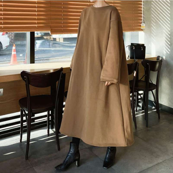 Women's Oversized Sweat Dress with Balloon Sleeves and Maxi Length Mune Fashion