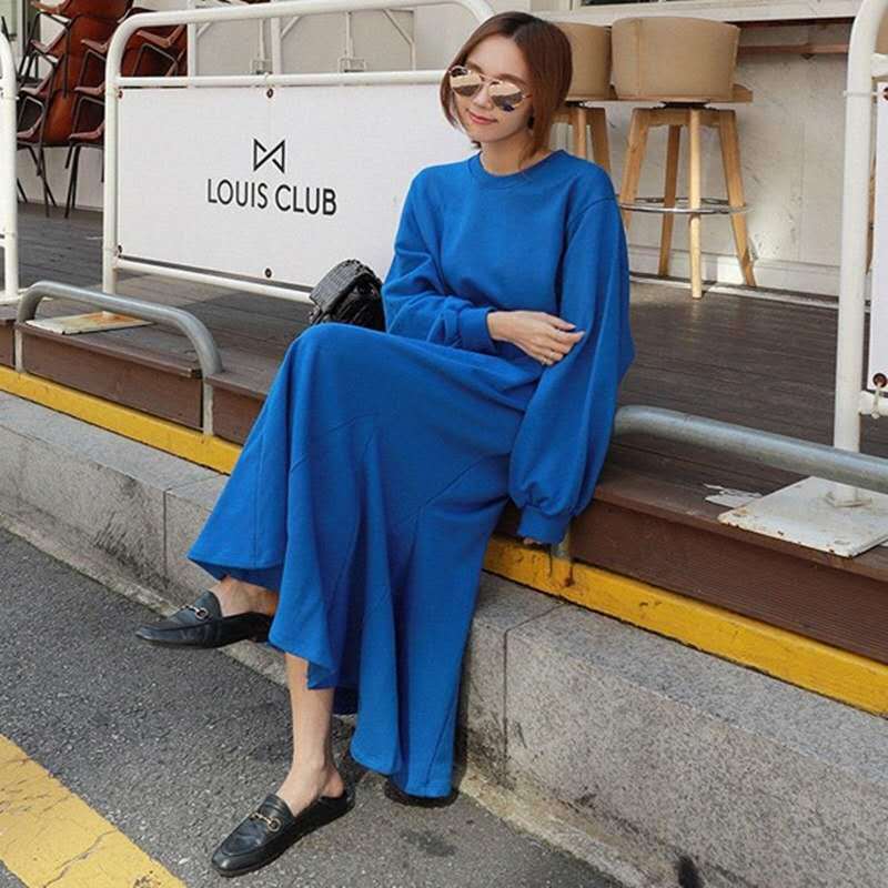 Women’s Thermo Maxi Fleece Dress with Oversize Silhouette, Round Neck and Seams Mune Fashion