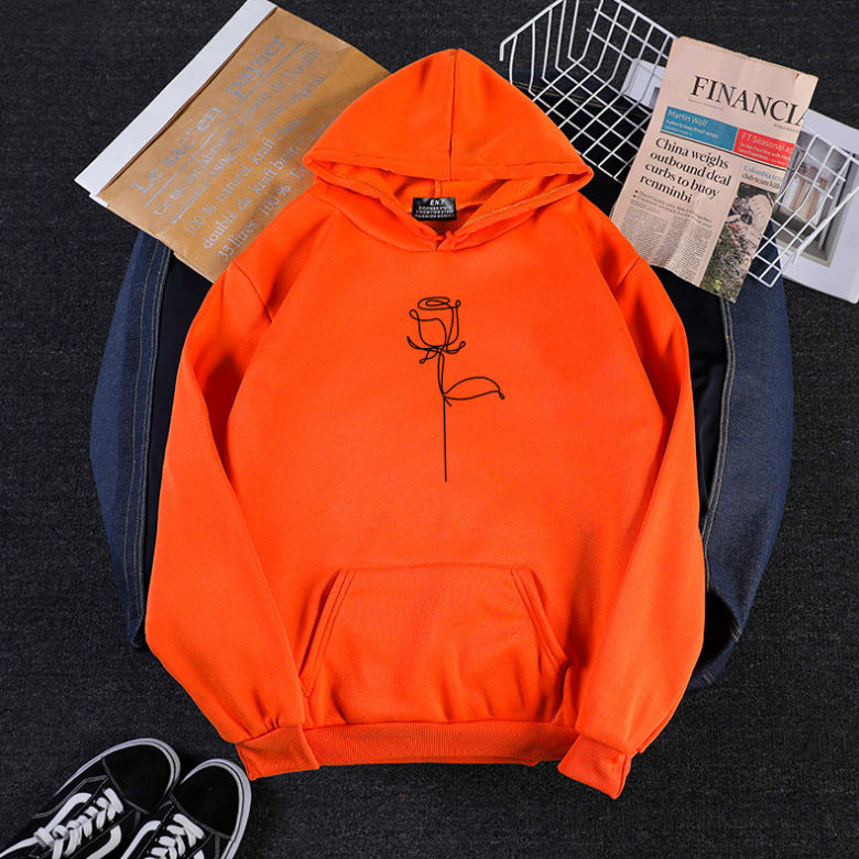 Unisex hoodie with minimalist rose line illustration, kangaroo pocket and brushed inner lining Mune Fashion