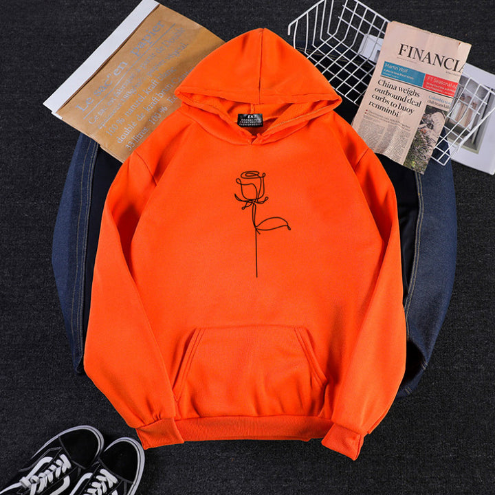 Unisex hoodie with minimalist rose line illustration, kangaroo pocket and brushed inner lining Mune Fashion