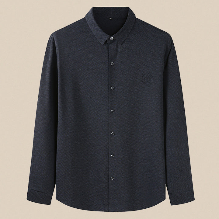 Men's Long-Sleeved Textured Business Shirt with Kent Collar and Light Stretch Mune Fashion
