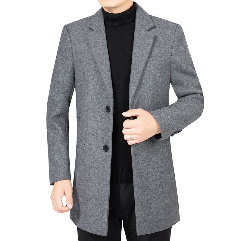 Men's Elegant Tailored Wool Blend Coat with Notch Lapel and Two Button Closure Mune Fashion