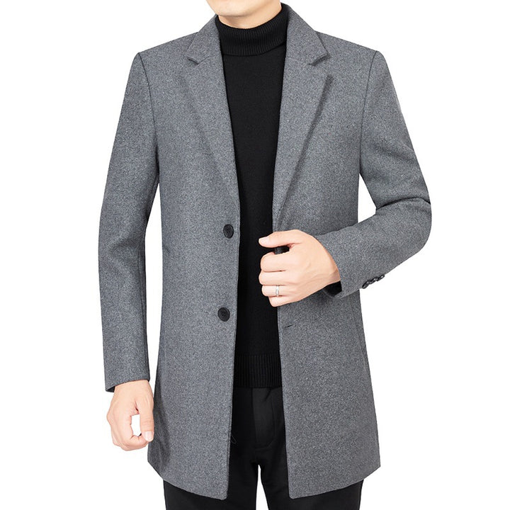 Men's Elegant Tailored Wool Blend Coat with Notch Lapel and Two Button Closure Mune Fashion